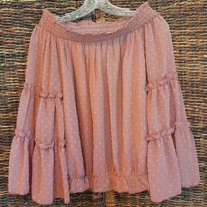 NWT Ninexis Medium Tiered Romantic Sheer Swiss Dot Off Shoulder Peasant Blouse